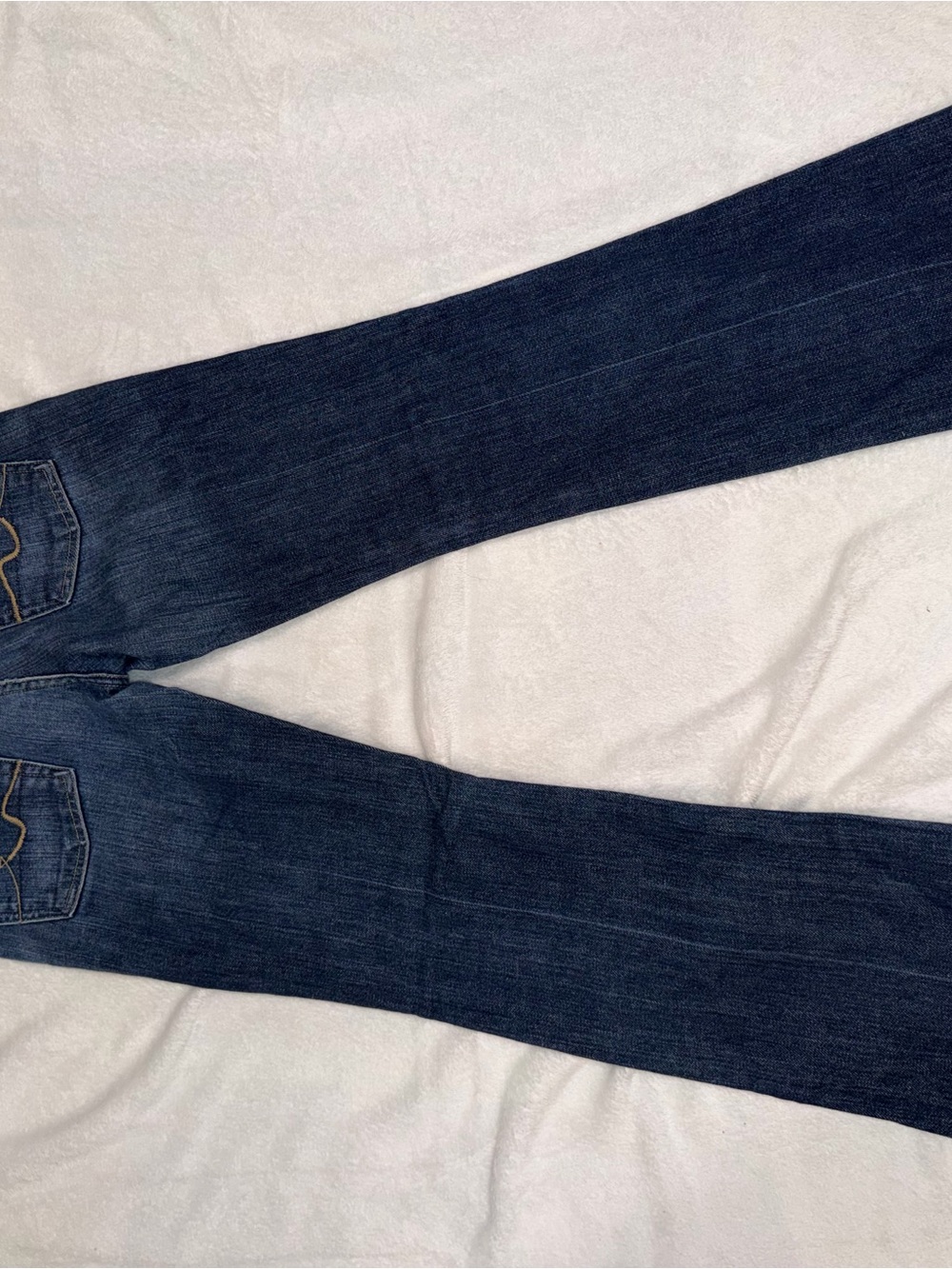 Seven For All Mankind Two-Tone Blue Denim Jeans with Gold Script - Picture 3 of 5